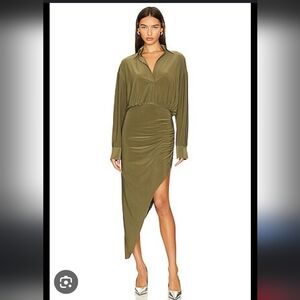 Norma Kamali Asymmetrical Olive Dress